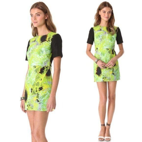 Tibi Athena Dress Neon Sunflower Colorblocked Mini